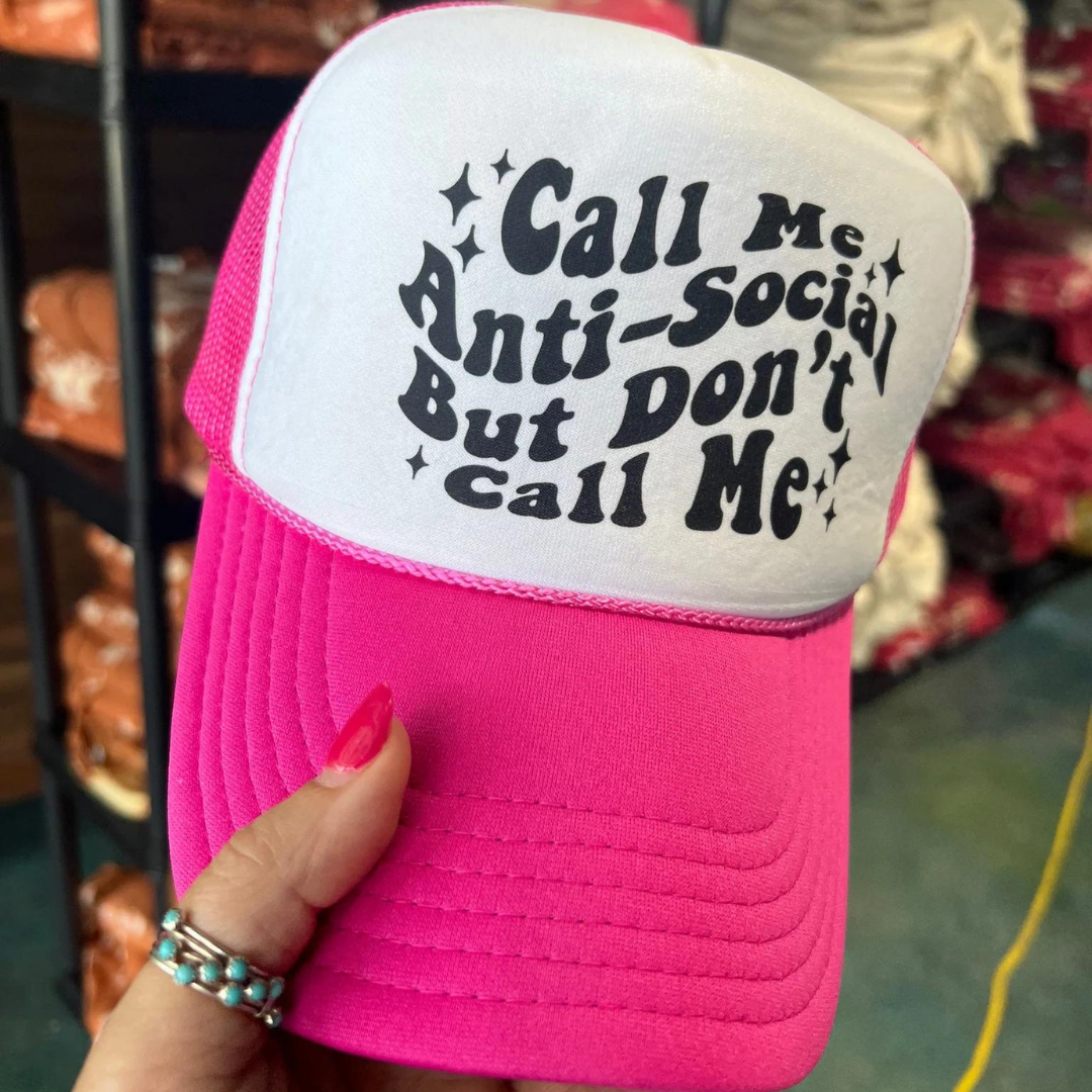 Online Exclusive | Call Me Anti-Social but Don't Call Me Trucker Cap in Hot Pink and White