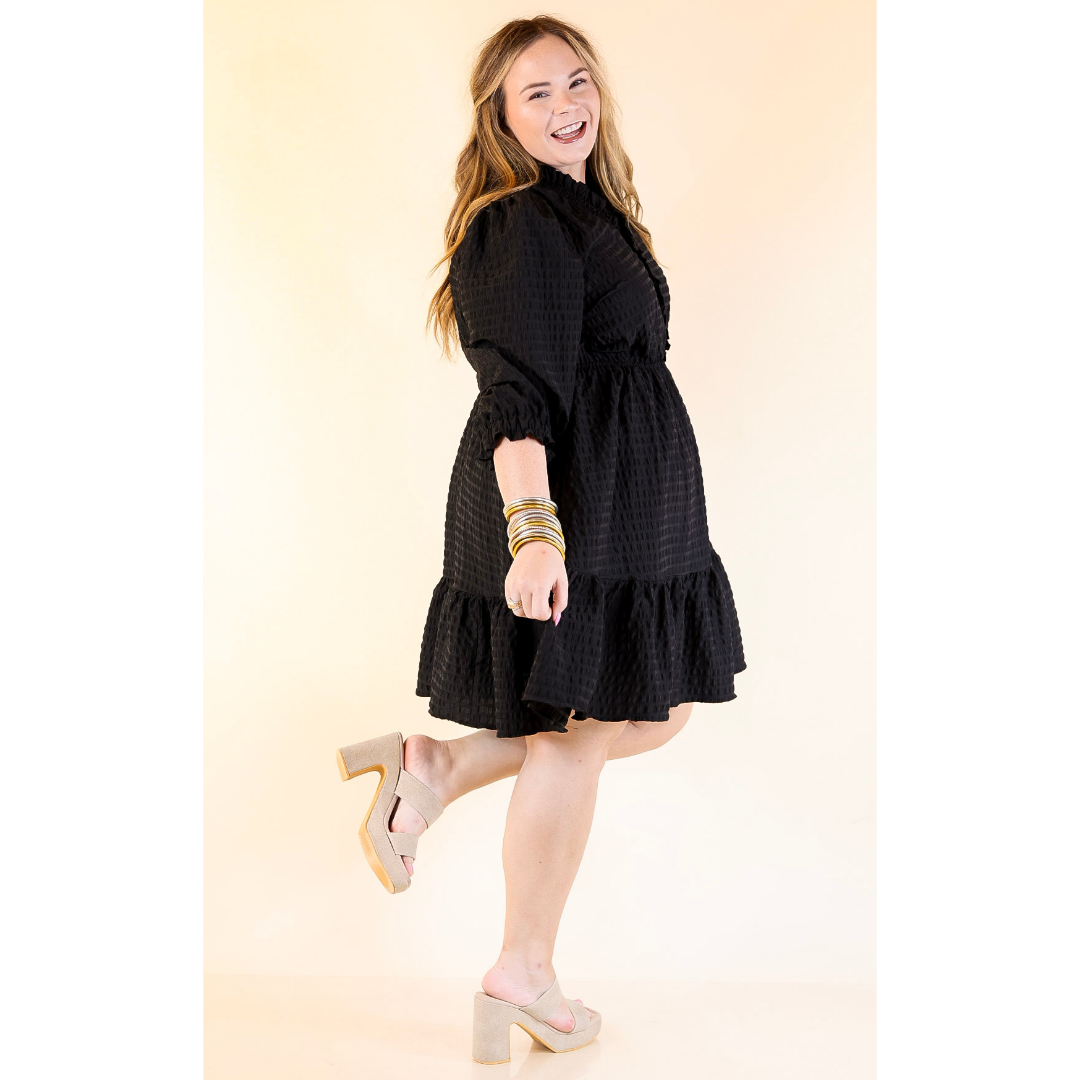 Call Me Captivating Dress with Smocked Waist and Long Sleeves Sleeves in Black