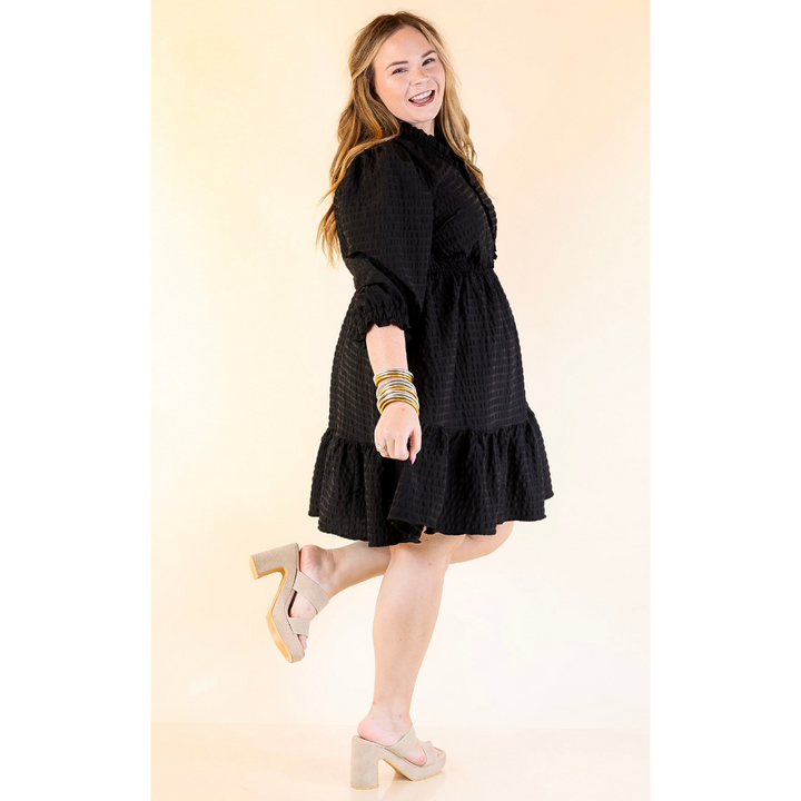 Call Me Captivating Dress with Smocked Waist and Long Sleeves Sleeves in Black