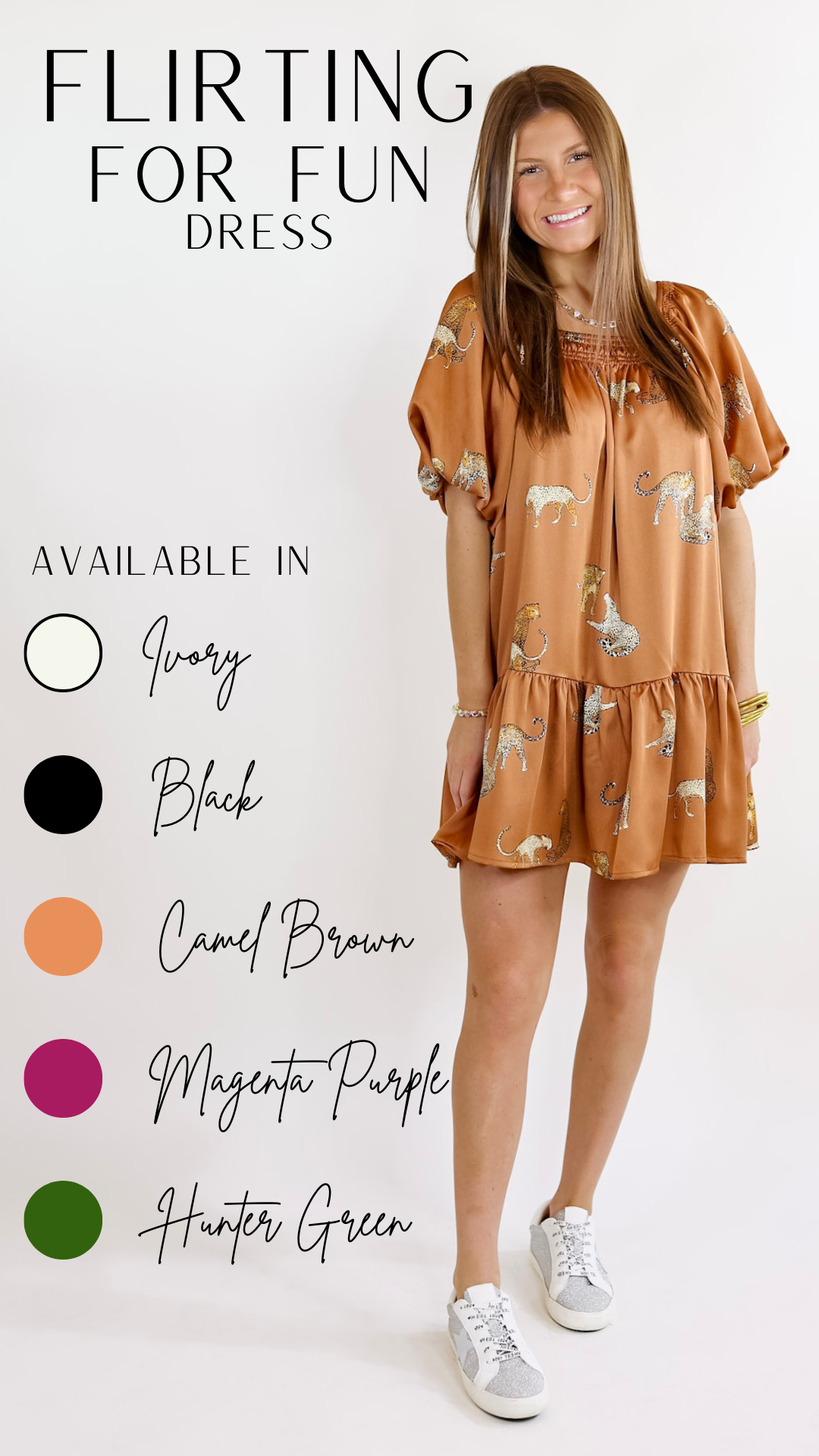 Flirting For Fun Leopard Print Satin Midi Dress in Camel Brown