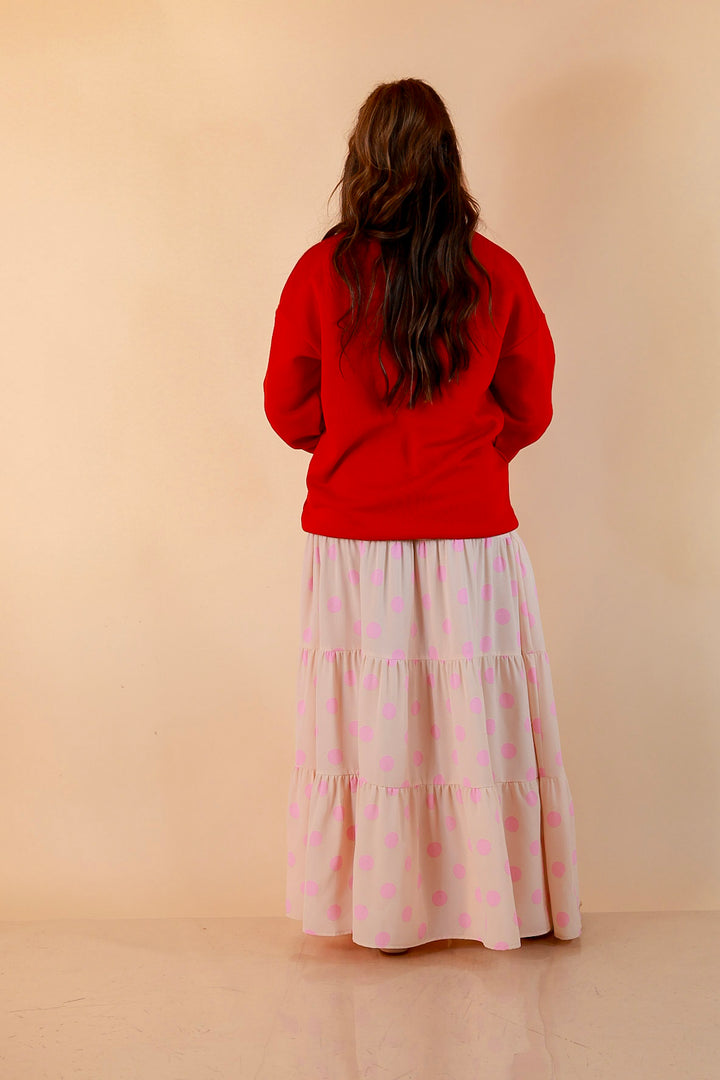 Candy Cane Lane Embroidered Sweatshirt in Red