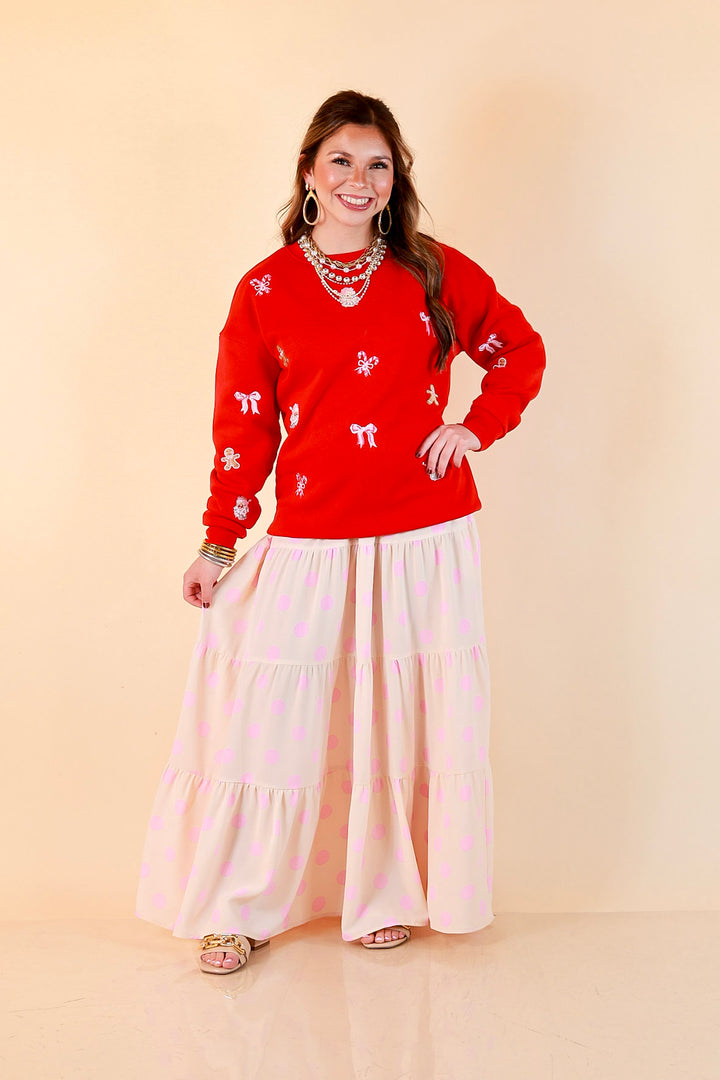Candy Cane Lane Embroidered Sweatshirt in Red