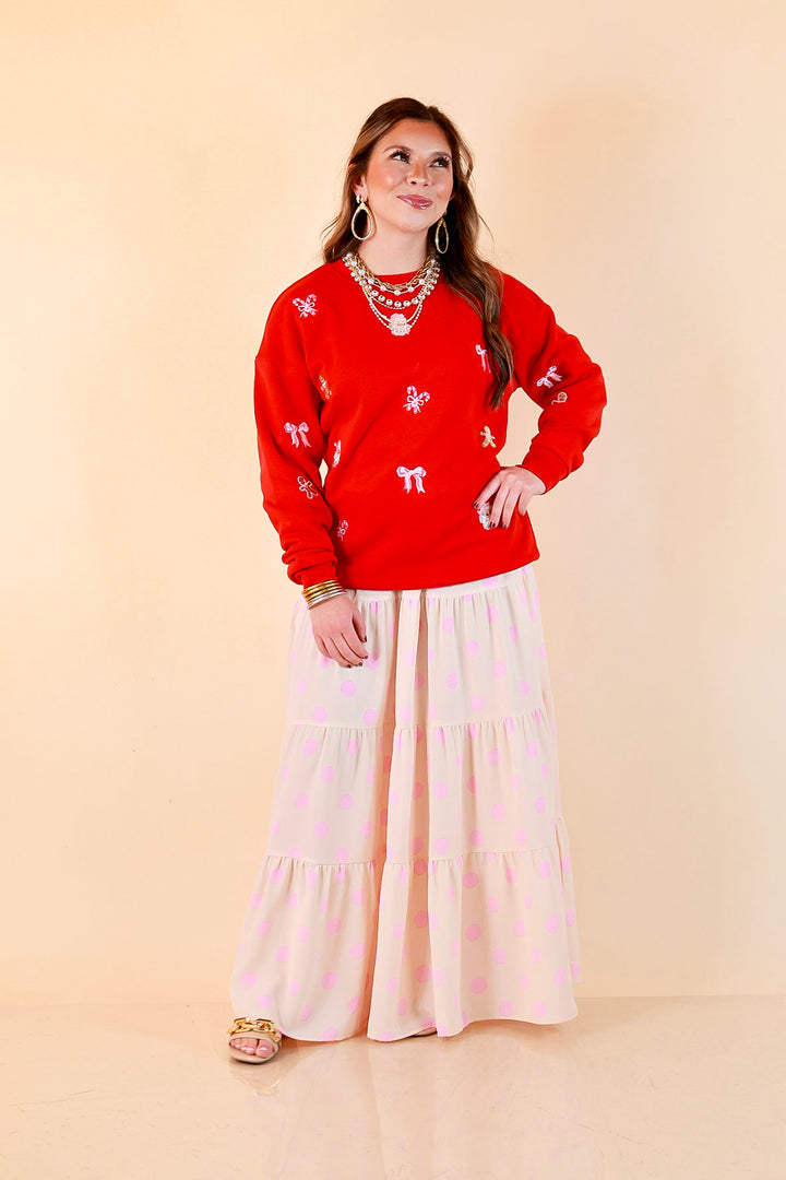 Candy Cane Lane Embroidered Sweatshirt in Red
