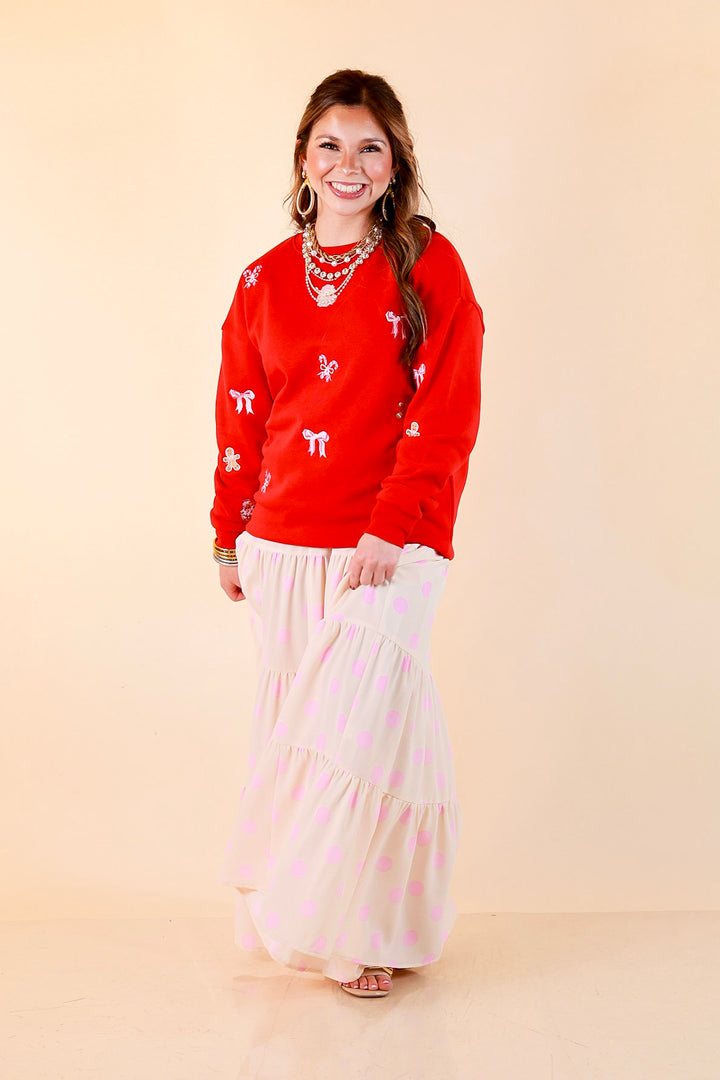 Candy Cane Lane Embroidered Sweatshirt in Red