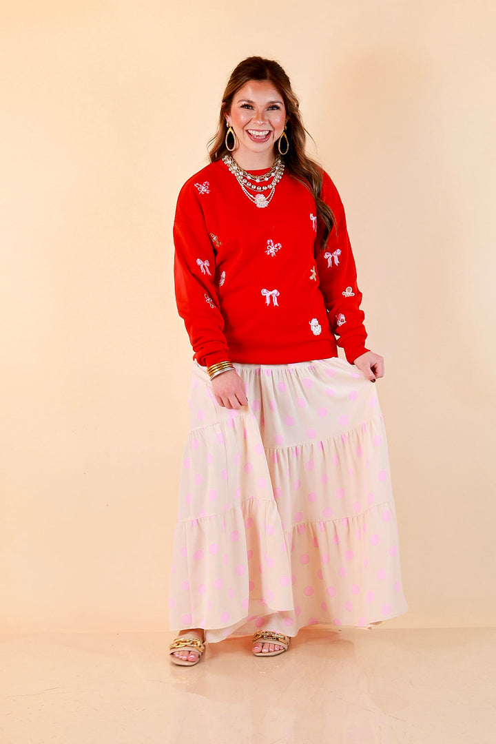Candy Cane Lane Embroidered Sweatshirt in Red