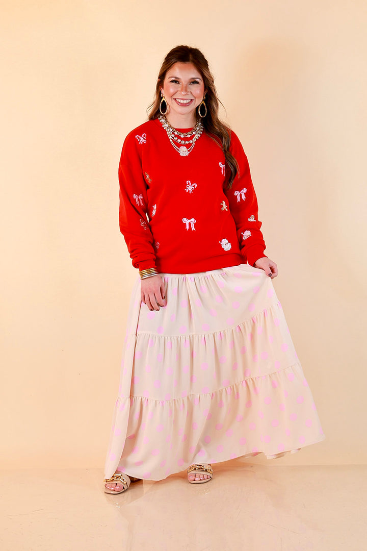 Candy Cane Lane Embroidered Sweatshirt in Red