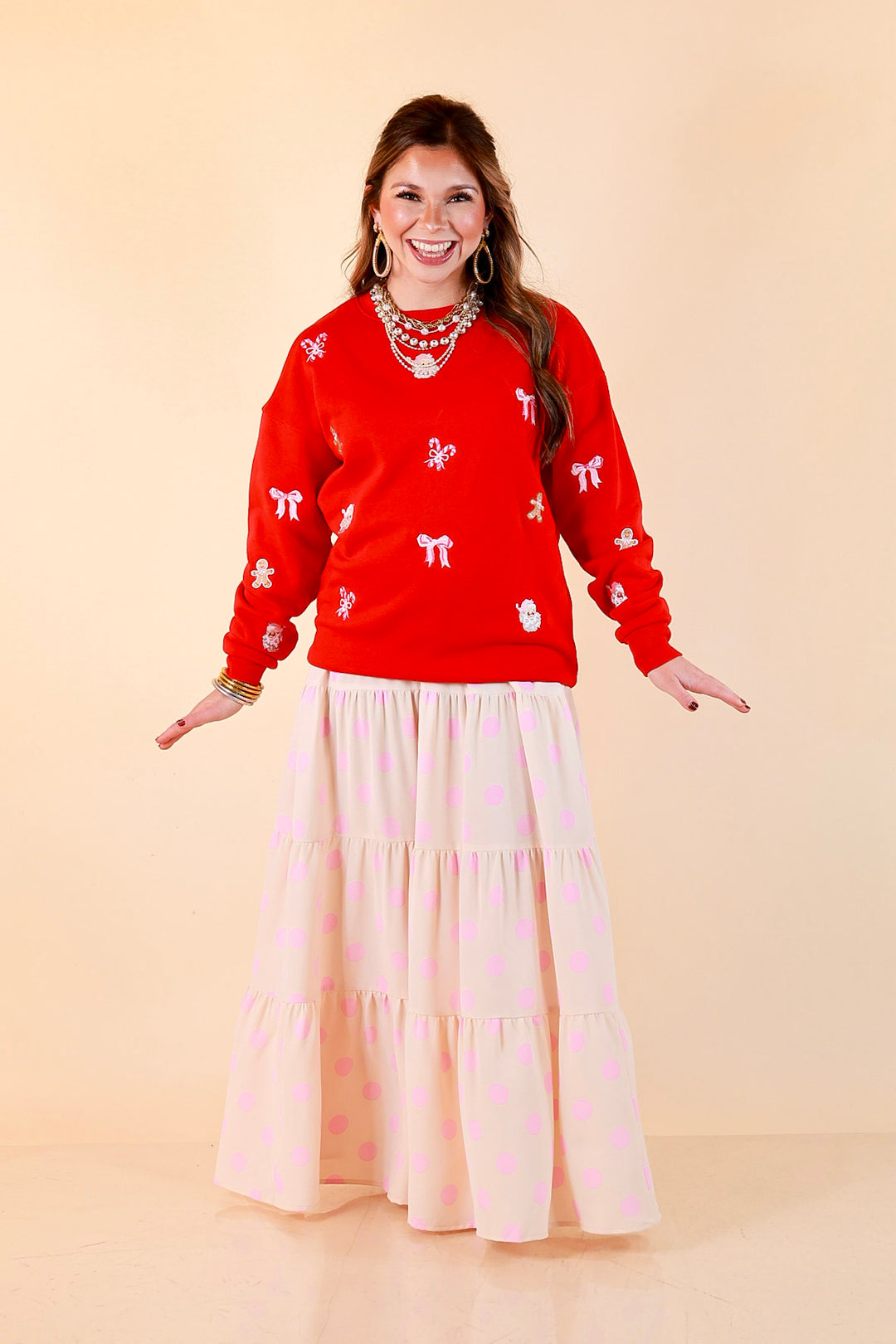 Candy Cane Lane Embroidered Sweatshirt in Red