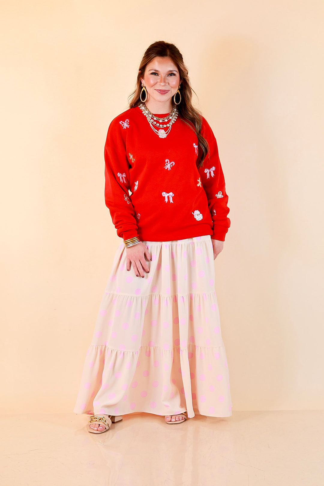 Candy Cane Lane Embroidered Sweatshirt in Red