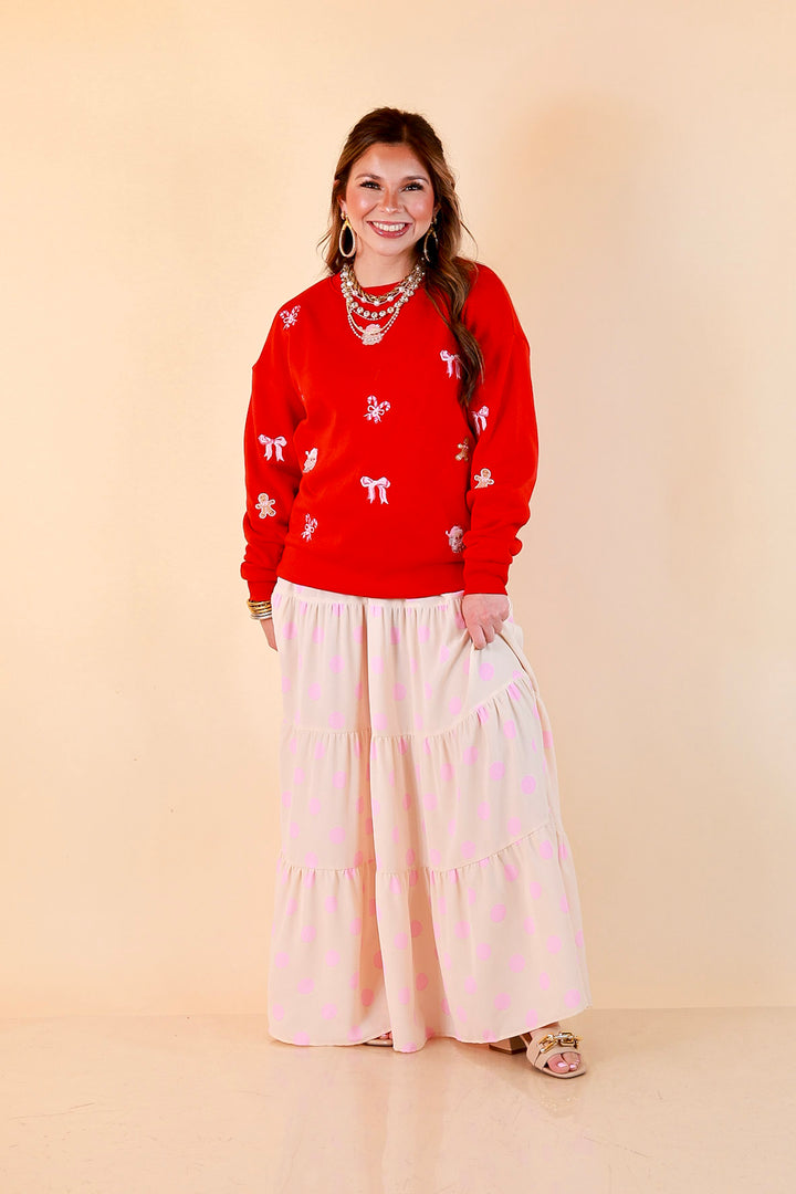 Candy Cane Lane Embroidered Sweatshirt in Red