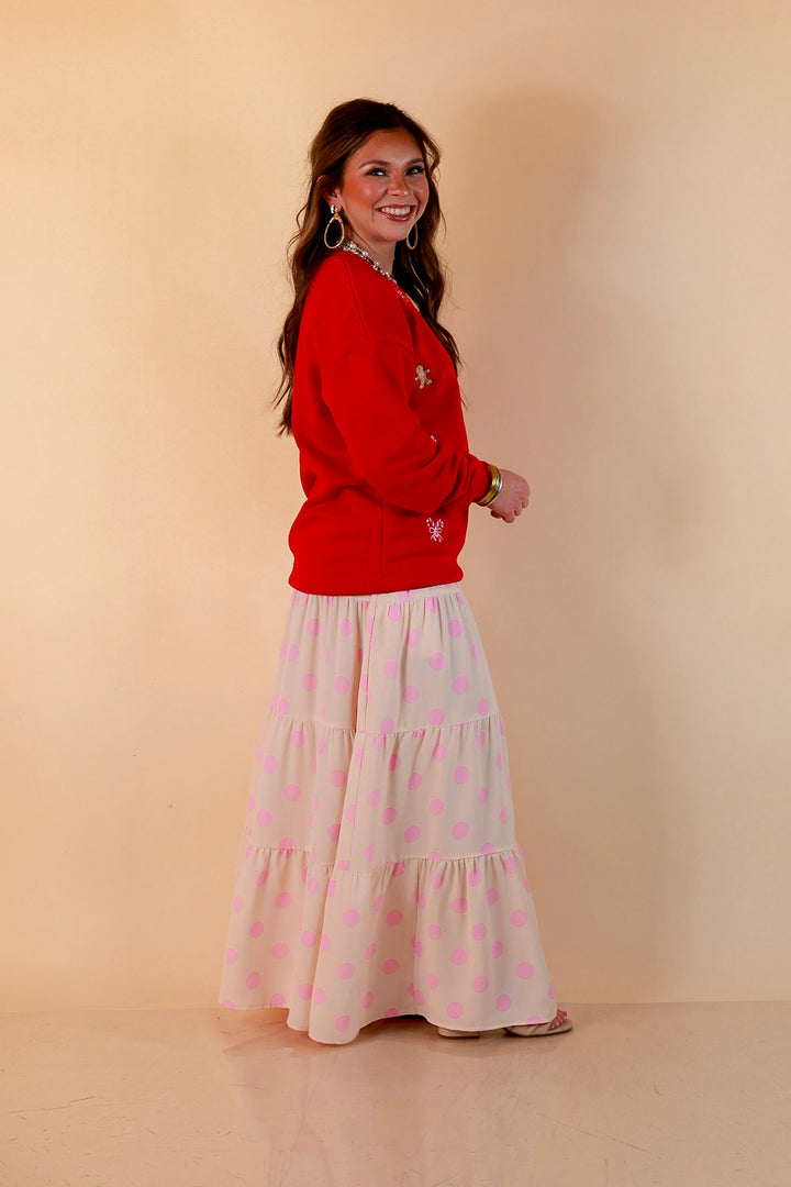 Candy Cane Lane Embroidered Sweatshirt in Red