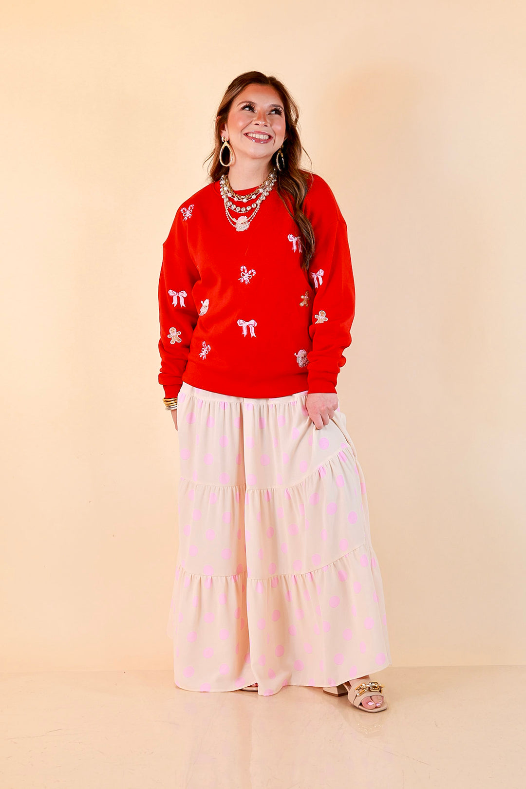 Candy Cane Lane Embroidered Sweatshirt in Red