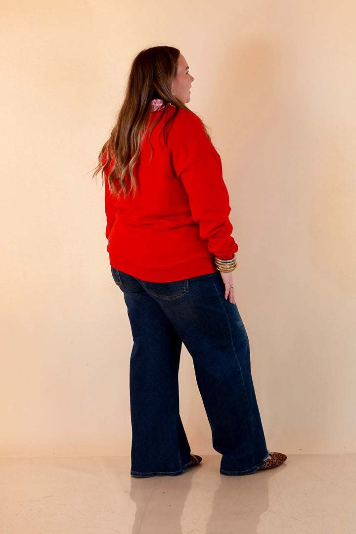 Candy Cane Lane Embroidered Sweatshirt in Red
