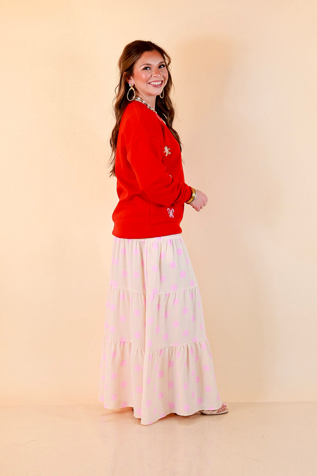 Candy Cane Lane Embroidered Sweatshirt in Red