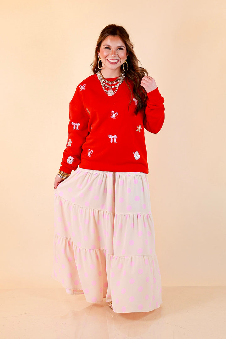 Candy Cane Lane Embroidered Sweatshirt in Red