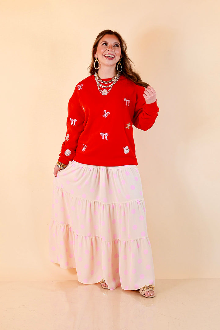 Candy Cane Lane Embroidered Sweatshirt in Red