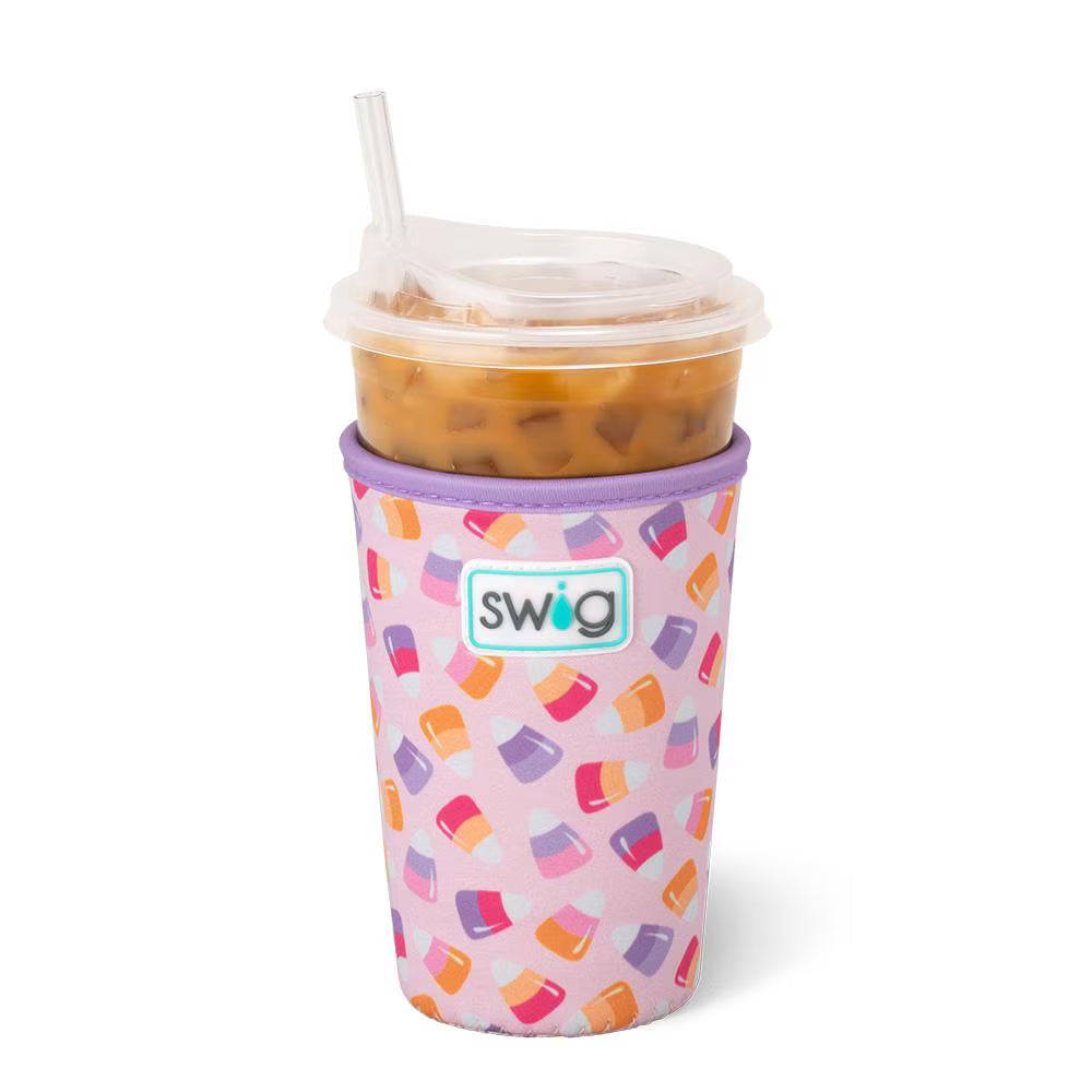 Swig coolie with candy corn pattern on a white background