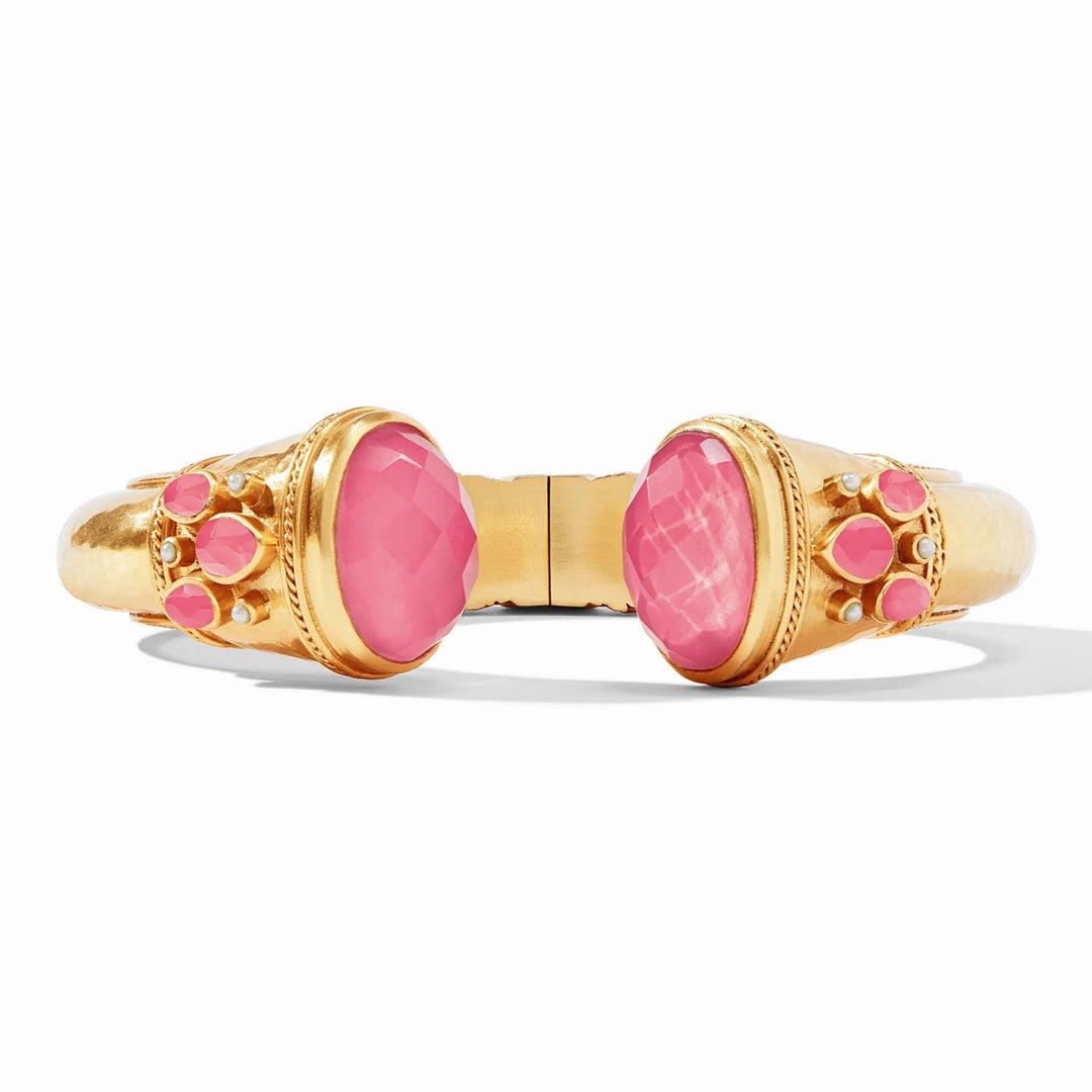 Julie Vos | Cannes Cuff Bracelet with Iridescent Peony Pink Crystals in Gold - Giddy Up Glamour Boutique