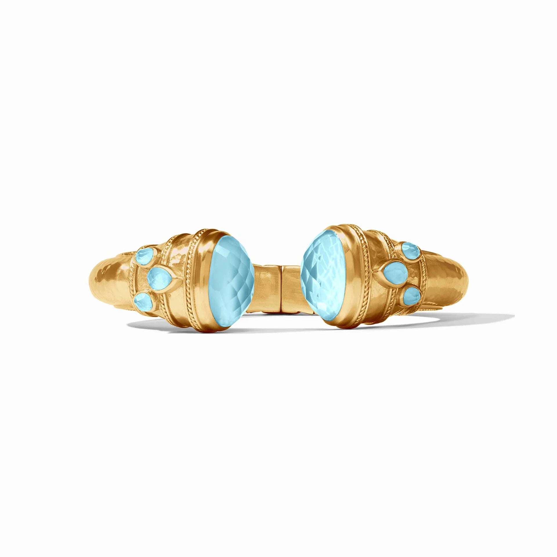 Julie Vos | Cannes Cuff Bracelet with Iridescent Capri Blue Crystals in Gold - Giddy Up Glamour Boutique