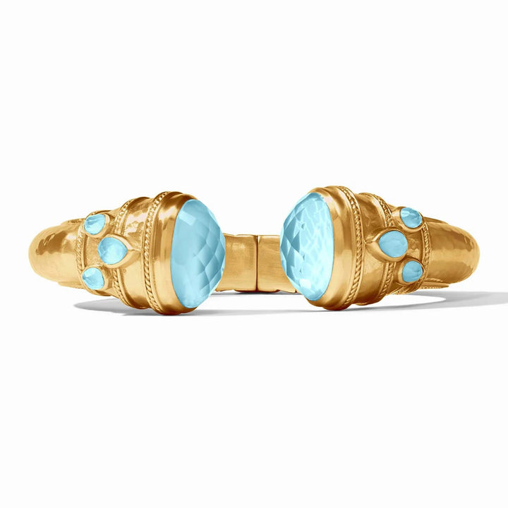 Julie Vos | Cannes Cuff Bracelet with Iridescent Capri Blue Crystals in Gold - Giddy Up Glamour Boutique