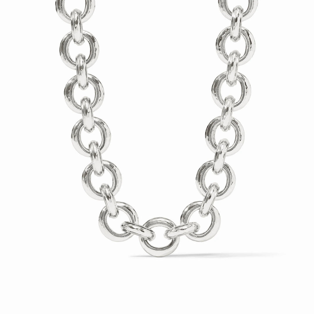 Silver chain necklace on a white background