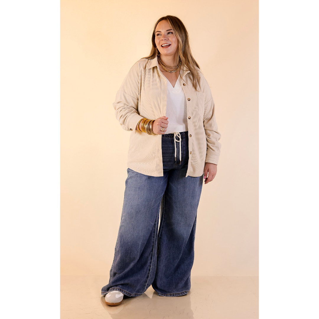 Captivating Cuteness Corduroy Button Up Shacket in Cream