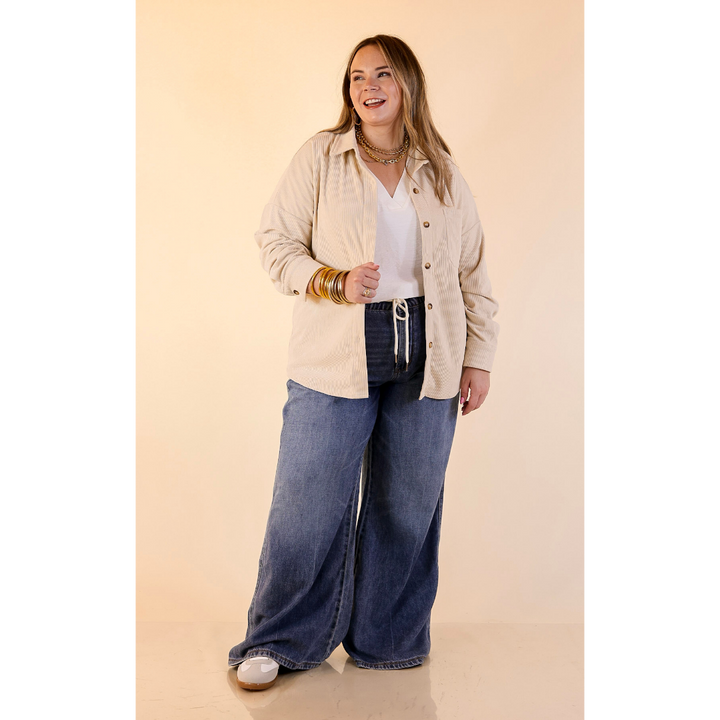 Captivating Cuteness Corduroy Button Up Shacket in Cream