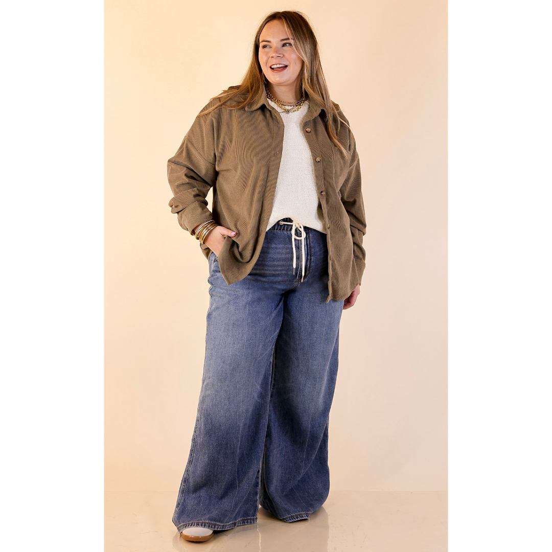 Captivating Cuteness Corduroy Button Up Shacket in Olive Green