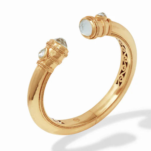 Julie Vos | Cannes Demi Cuff Bracelet with Iridescent Clear Crystals in Gold - Giddy Up Glamour Boutique