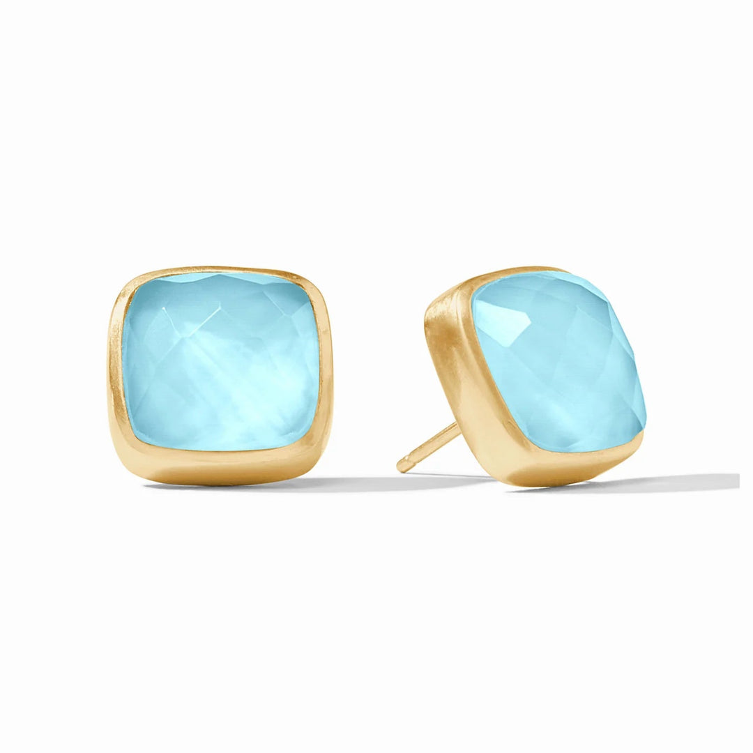 Julie Vos | Catalina Stud Earrings with Capri Blue Crystals in Gold - Giddy Up Glamour Boutique