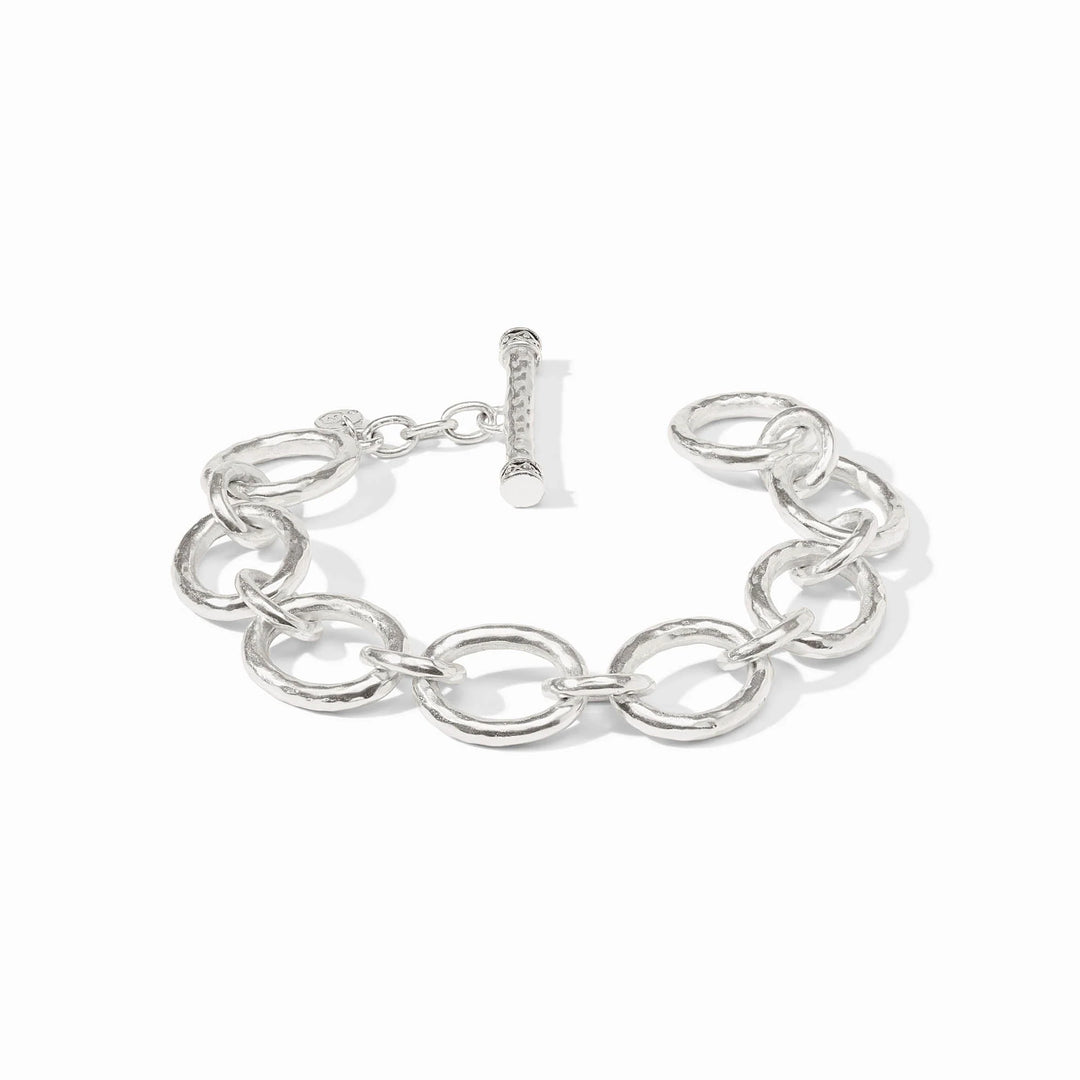 Silver chain bracelet with a clasp on a white background