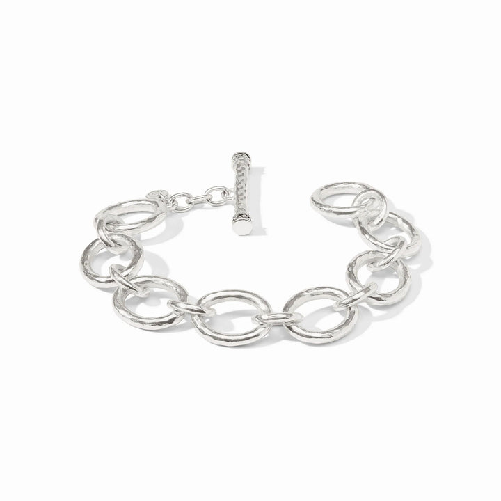 Silver chain bracelet with a clasp on a white background