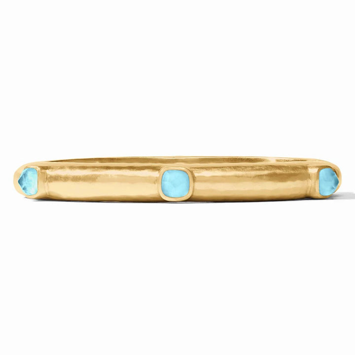 Julie Vos | Catalina Hinge Bangle with Iridescent Capri Blue Crystals in Gold - Giddy Up Glamour Boutique