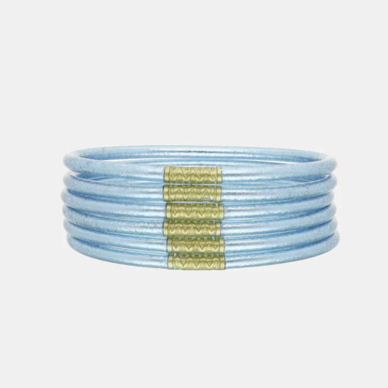 BuDhaGirl | Set of Six | Lumine 3mm All Weather Bangles in Celeste Blue