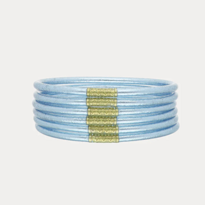 BuDhaGirl | Set of Six | Lumine 3mm All Weather Bangles in Celeste Blue