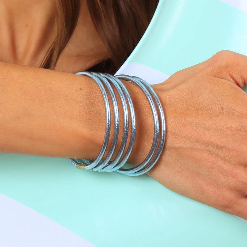 BuDhaGirl | Set of Six | Lumine 3mm All Weather Bangles in Celeste Blue