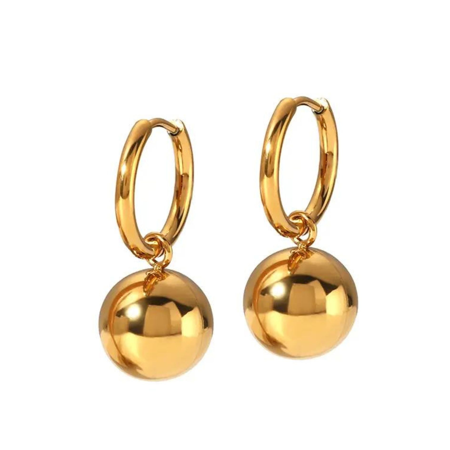 Linny Co | Charlotte Gold Tone Huggie Hoop Earring with Ball Pendant