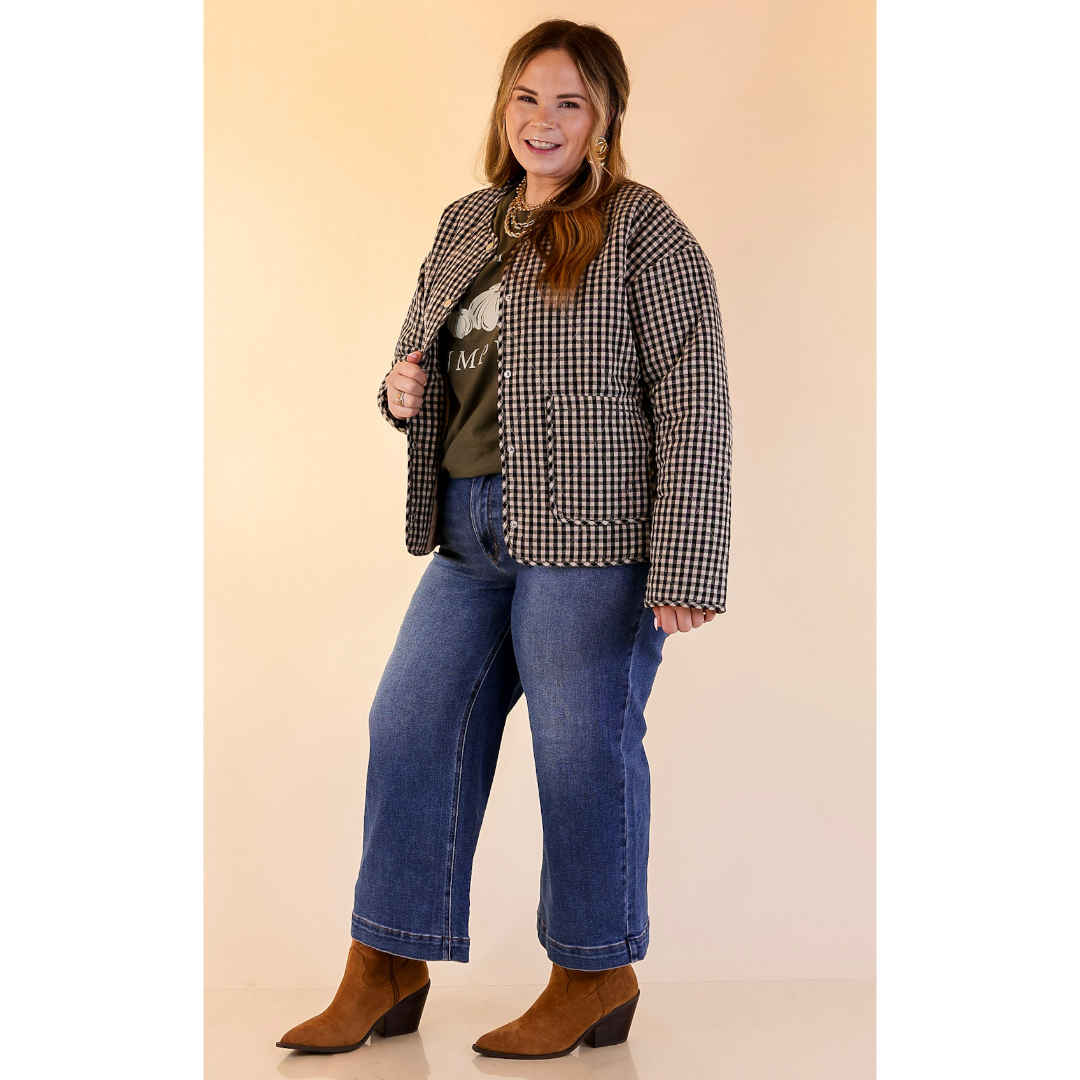 Check it Twice Quilted Gingham Plaid Jacket in Ivory and Black