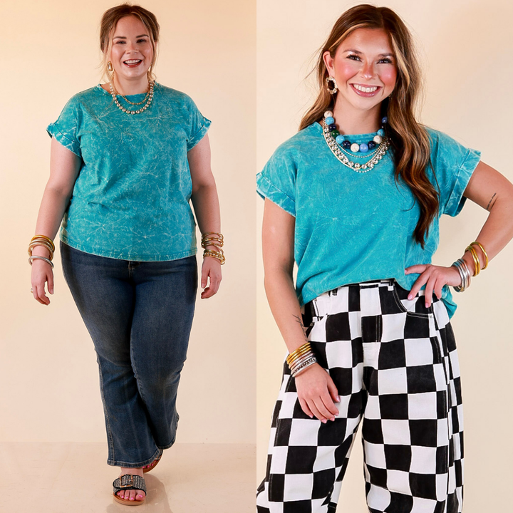 Chic Made Easy Short Sleeve Shirt in Teal Blue