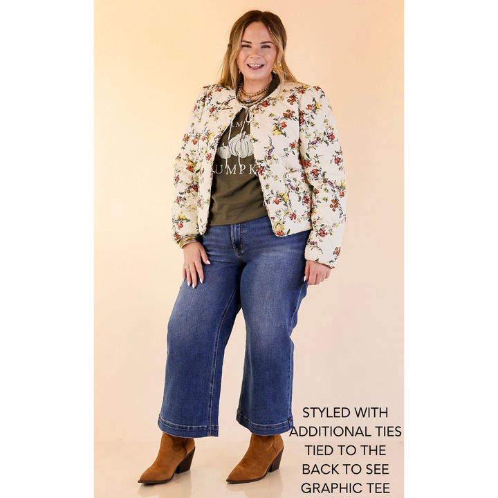 Chic in Bloom Quilted Floral Jacket with Front Ties in Ivory
