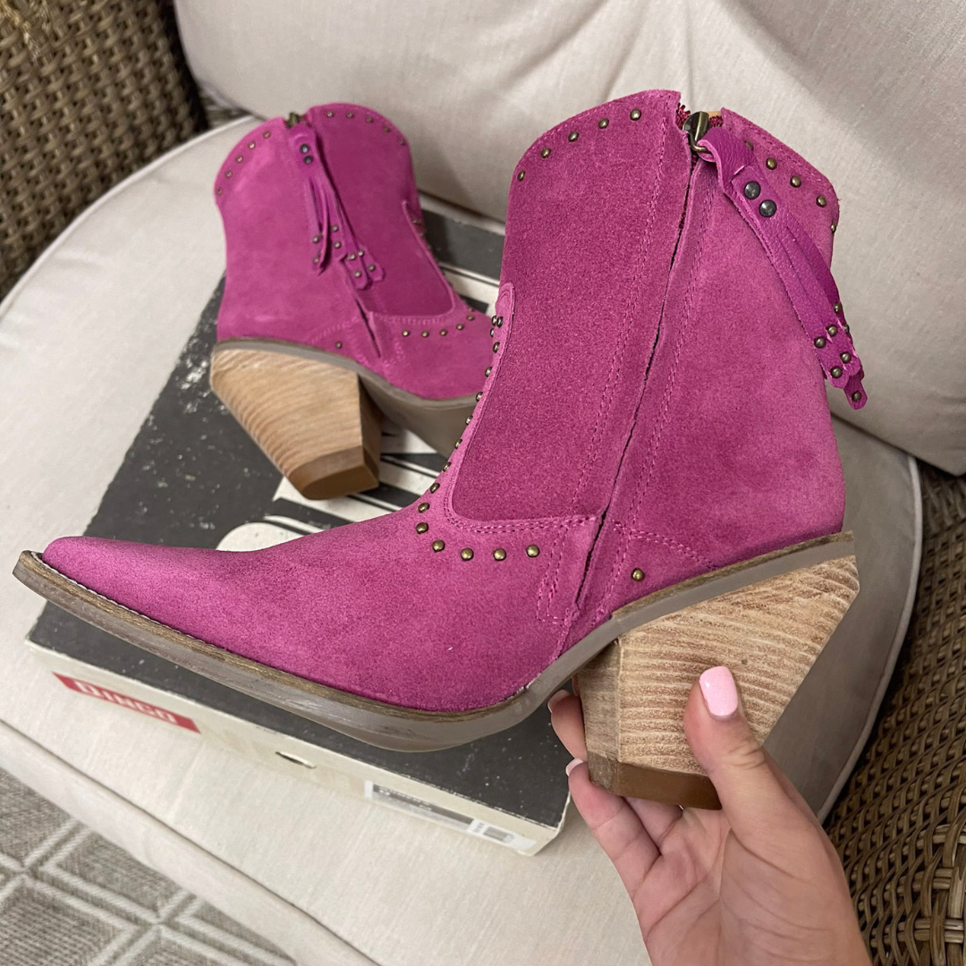 *DISCONTINUED* Dingo | Classy N Sassy Leather Bootie in Fuchsia Pink Suede | Last Chance Size 9