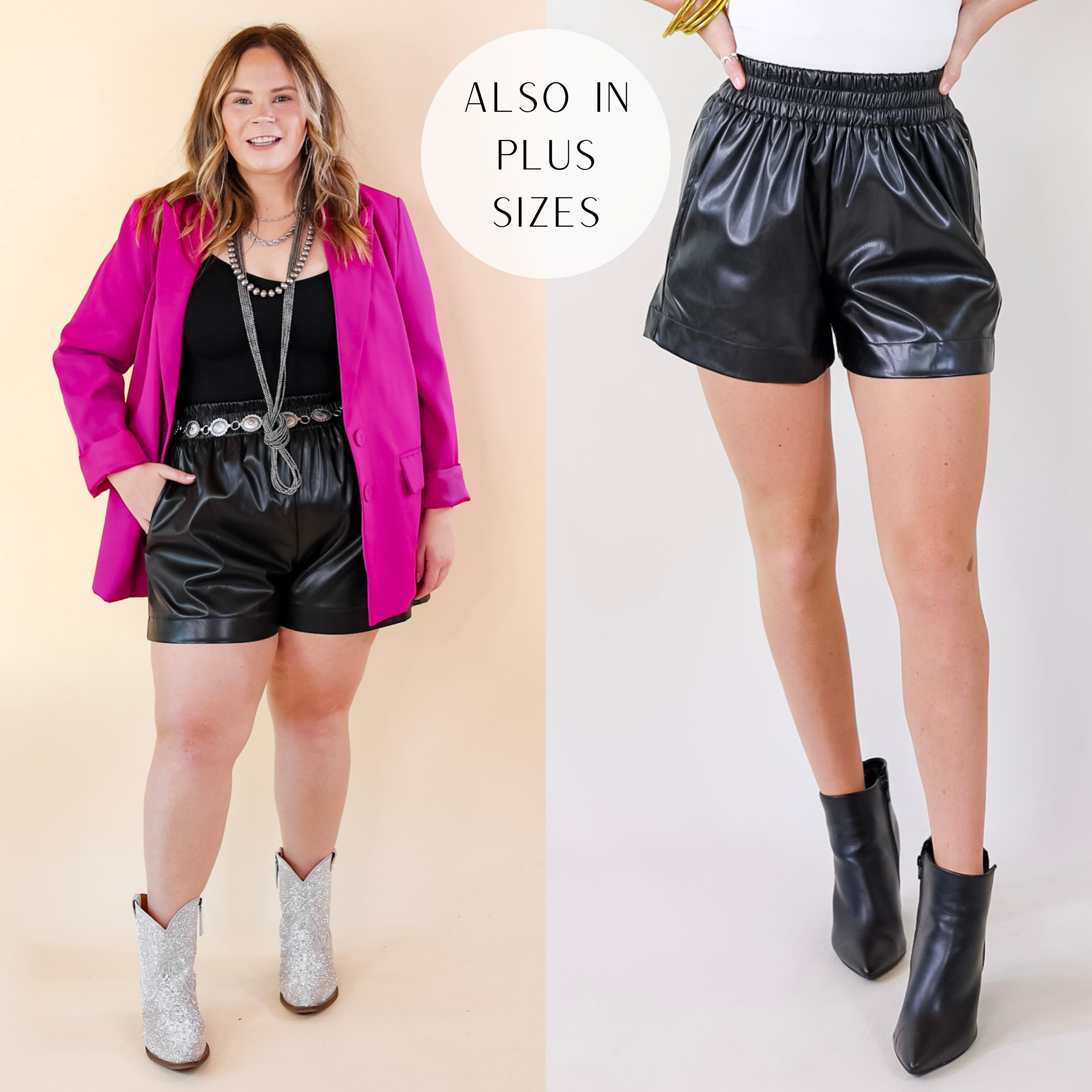 Making a Statement Faux Leather Shorts in Black - Giddy Up Glamour Boutique