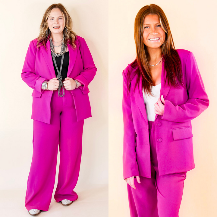 Modern Marvel Button Up Blazer in Magenta Pink - Giddy Up Glamour Boutique