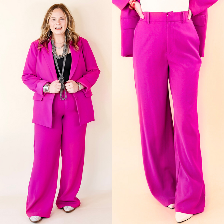Modern Marvel Trouser Pants in Magenta Pink - Giddy Up Glamour Boutique