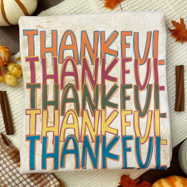 Online Exclusive | Colorful Thankful Stacked Graphic on Short Sleeve Comfort Color Tee in Citrine Yellow
