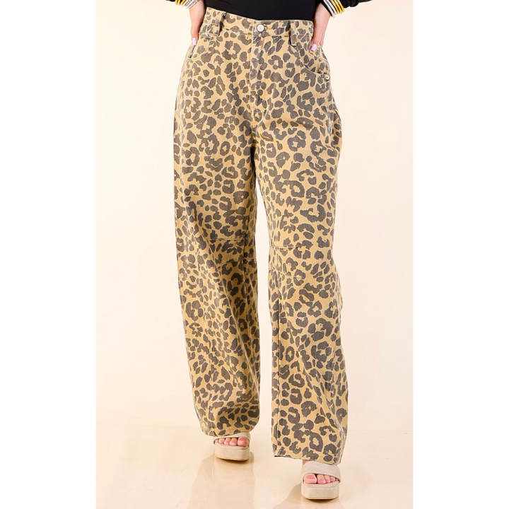 Confidently Cool Wide Leg Barrel Denim Jean in Leopard Print
