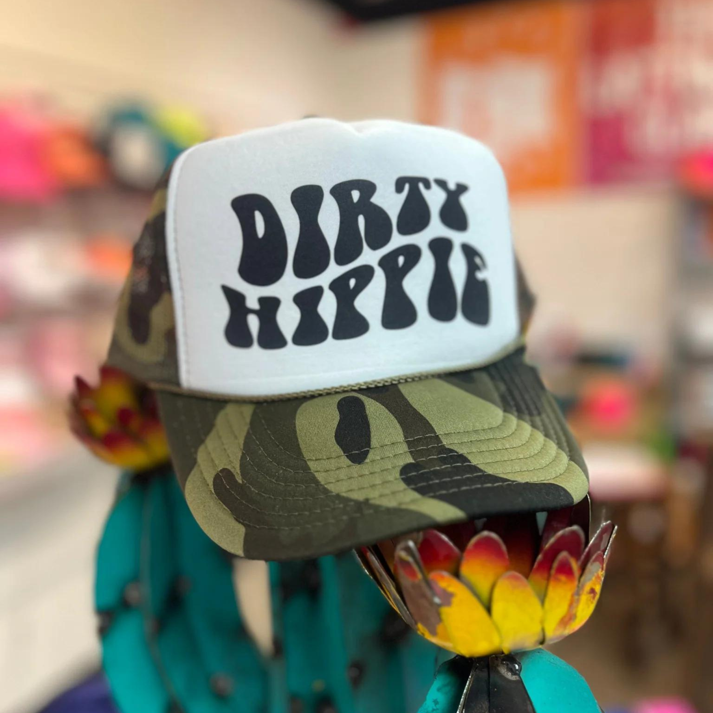 Online Exclusive | Dirty Hippie Foam Trucker Cap in Camo and White - Giddy Up Glamour Boutique
