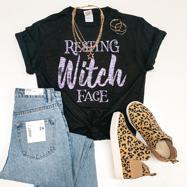Resting Witch Face Short Sleeve Graphic Tee in Black