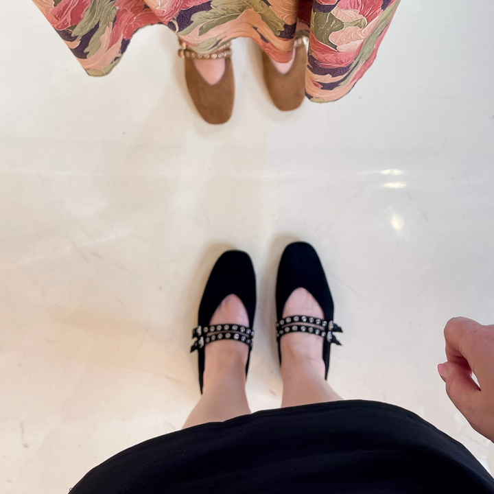 Corky’s | All Eyes on Me Faux Suede Double Strap Mary Jane Flats with Grommet Detail in Black