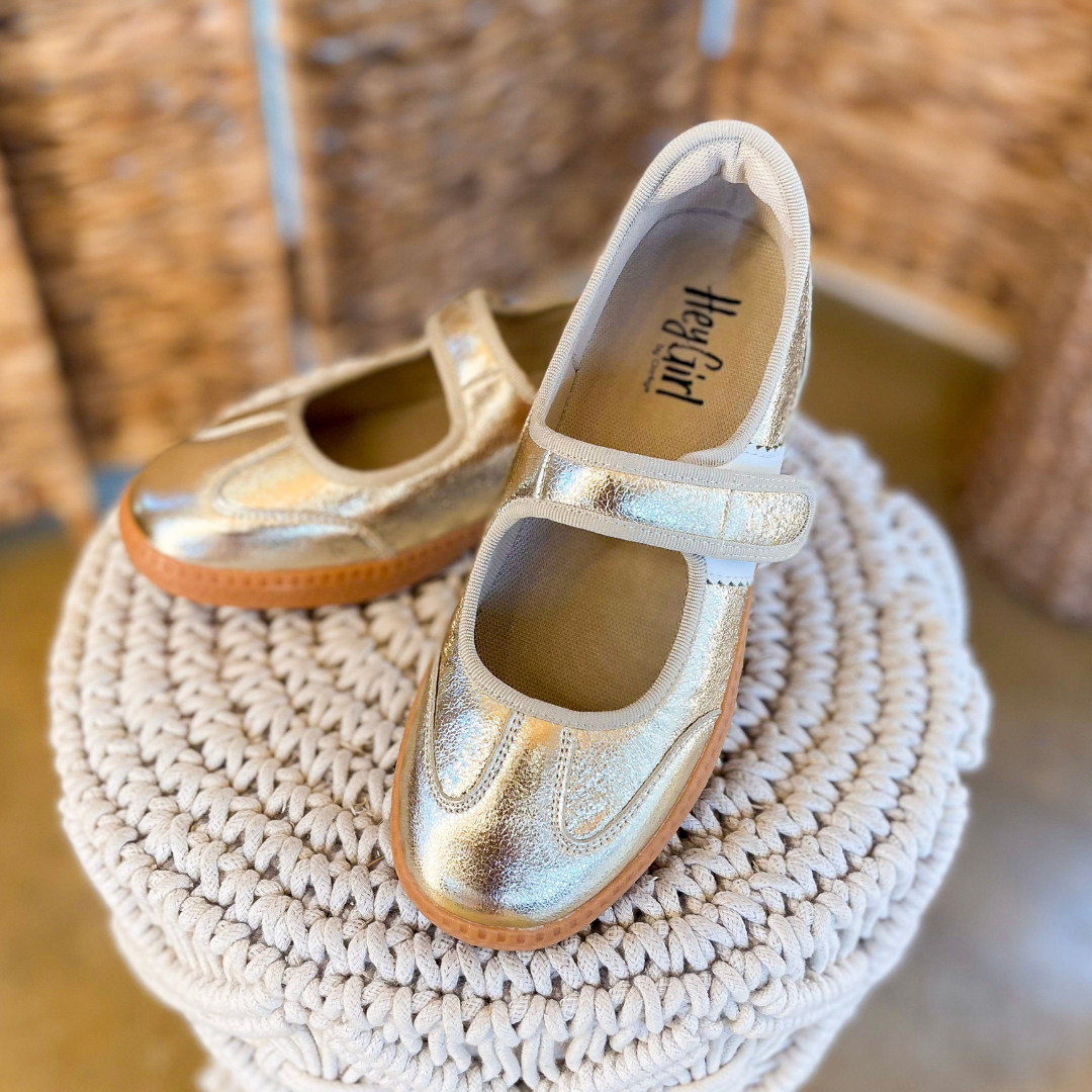 Corky’s | Calm Down Metallic Mary Jane Sneaker with Velcro Strap in Gold