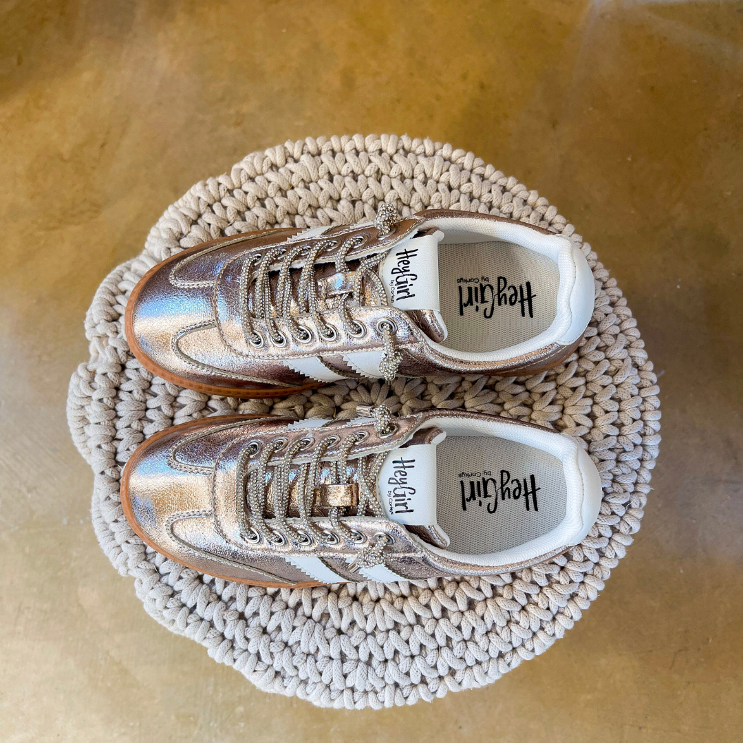 Corky’s | Heads Up Metallic Lace-Up Sneaker with White Stripes in Gold